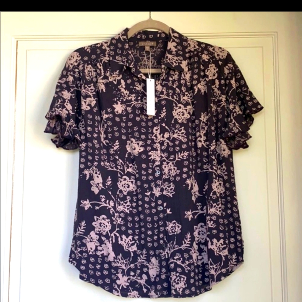 Cotton Gauze Flutter Sleeve Lilla Pshirt